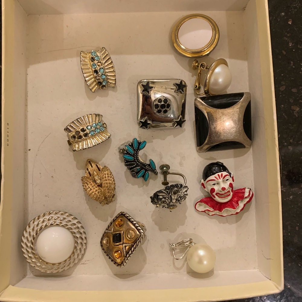 Assorted Vintage clip earrings, mismatched.